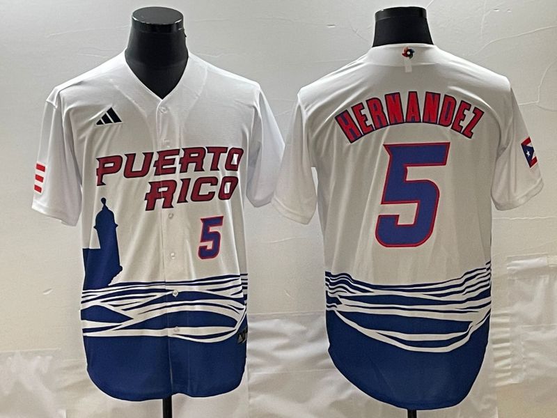 Men 2023 World Cub Puerto Rico #5 Hernandez White Nike MLB Jersey->more jerseys->MLB Jersey